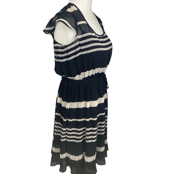 Chic by Jacob Striped Cap Sleeve Midi Dress with Pleated Skirt Size Small - Picture 2 of 8